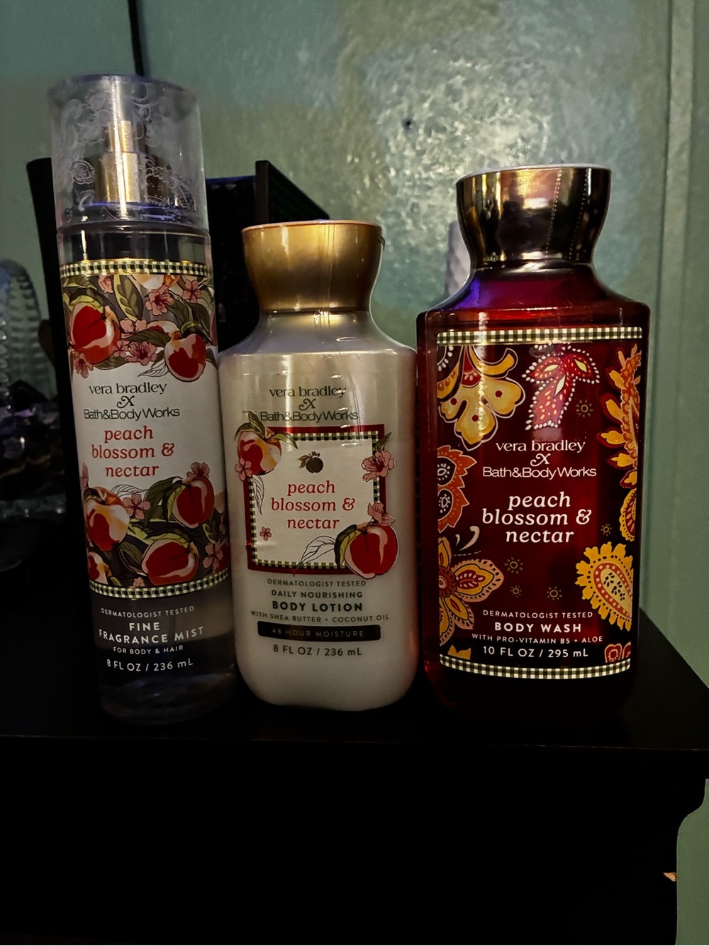 Vera Bradley Peach Blossom & Nectar Body Wash Trio in Peach, White & Pink 🍑